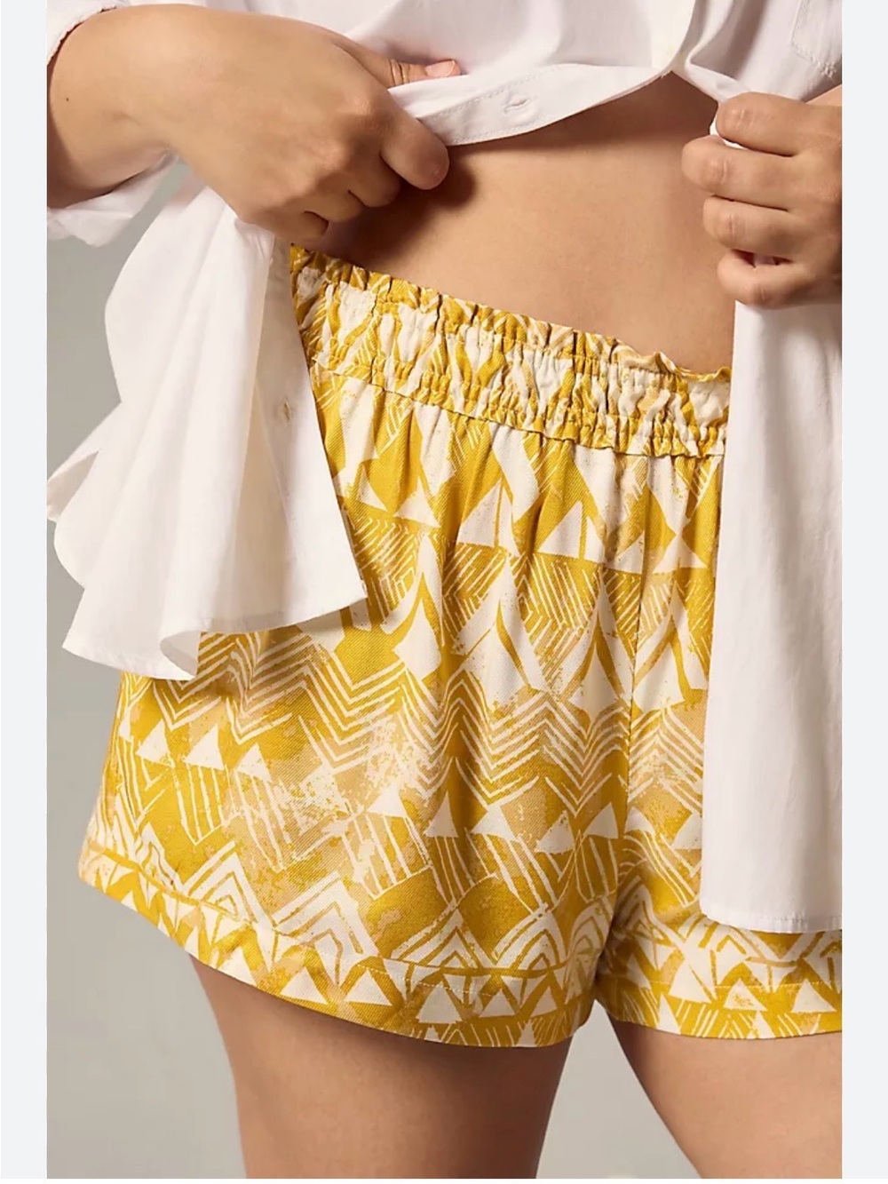 Anthropologie Yellow & White Geometric Elastic-Waist Shorts